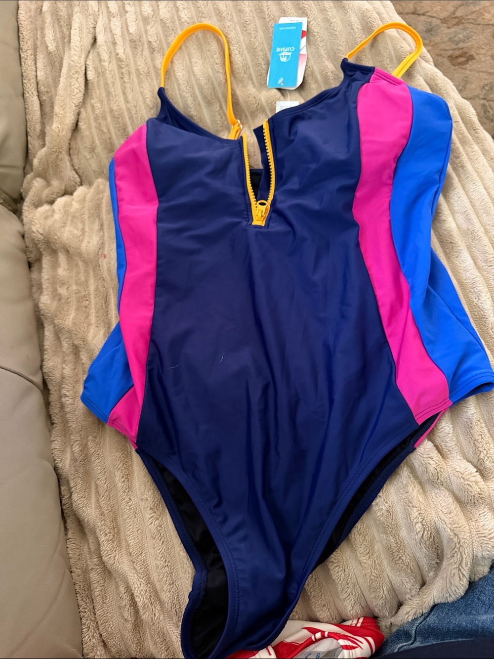 Cupshe Navy One-Piece Swimsuit with Pink, Blue & Yellow Accents